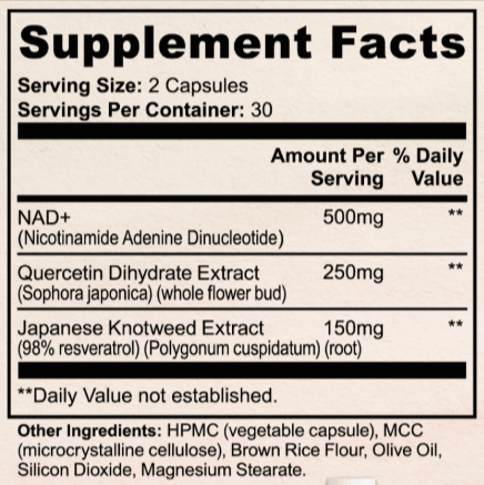 Ozelyt NAD+ Booster Complex Suplment Facts